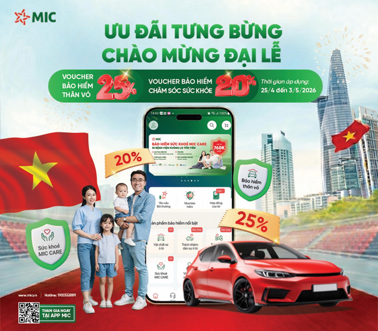 Bảo hiểm Quân đội (MIC) triển khai chương trình ưu đãi lớn tặng voucher lên đến 25% từ ngày 25/04 đến 03/05/2026