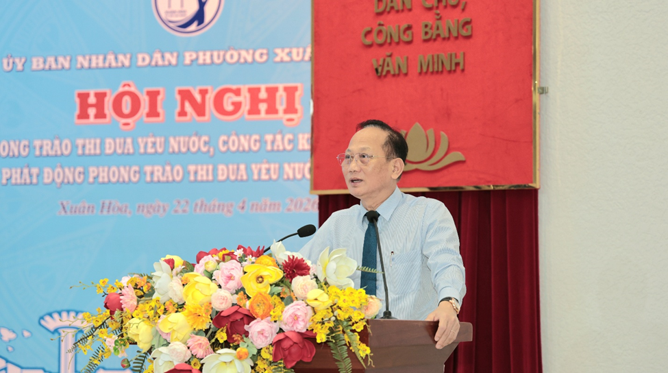 Ông Trần Văn Nam – Thành Ủy viên, Bí thư Đảng ủy phường Xuân Hòa phát biểu tại Hội nghị.