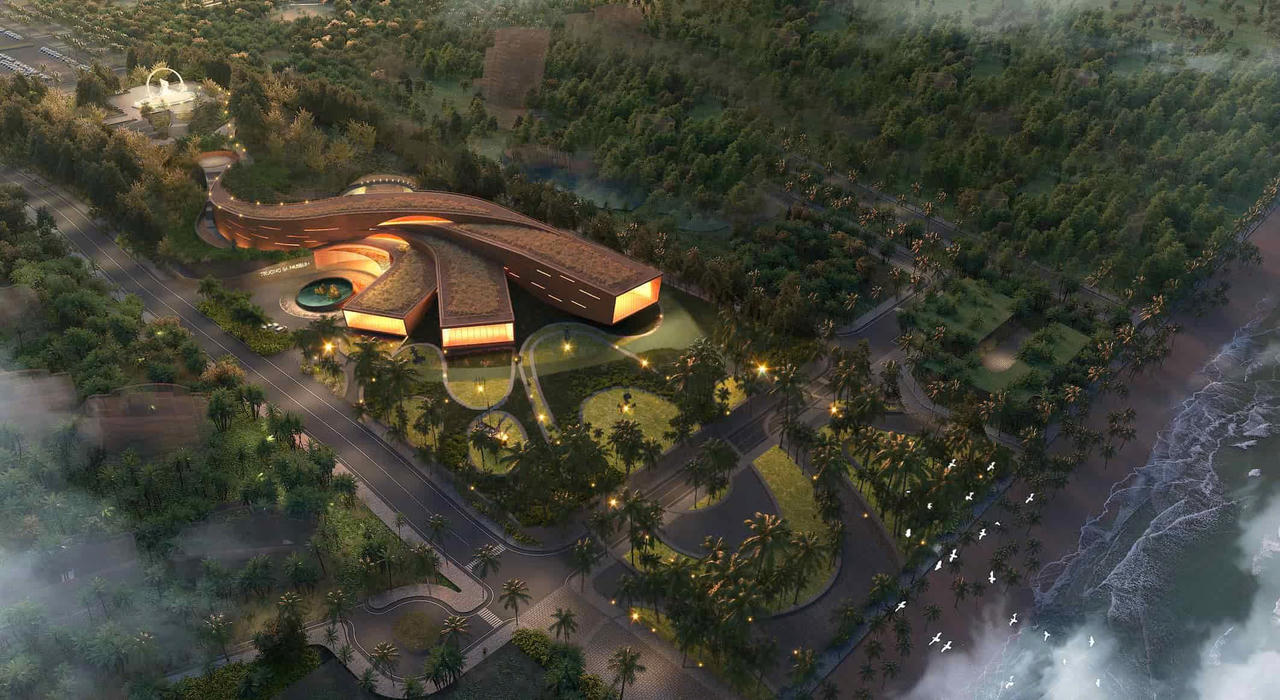 Khối kiến trúc công trình với 3 nhánh vươn mình mạnh mẽ về Biển Đông.