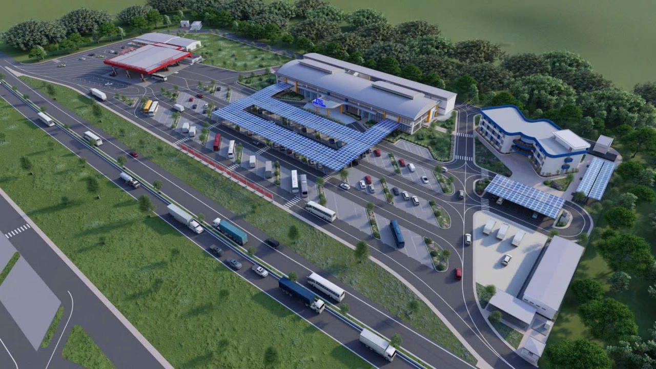 Phối cảnh trạm dừng nghỉ TTC Châu Thành bố trí hai bên tại lý trình Km205+092 trên tuyến cao tốc Vĩnh Hảo - Phan Thiết.