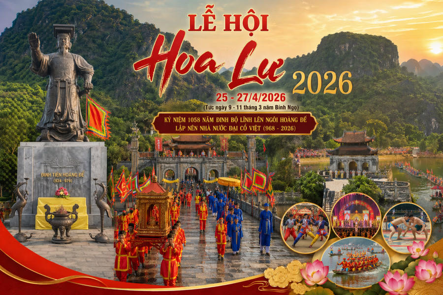 Lễ khai mạc dự kiến diễn ra vào 20h ngày 25/4 tại Quảng trường Đinh Tiên Hoàng Đế, phường Hoa Lư – vùng đất gắn với triều đại của Đinh Tiên Hoàng.