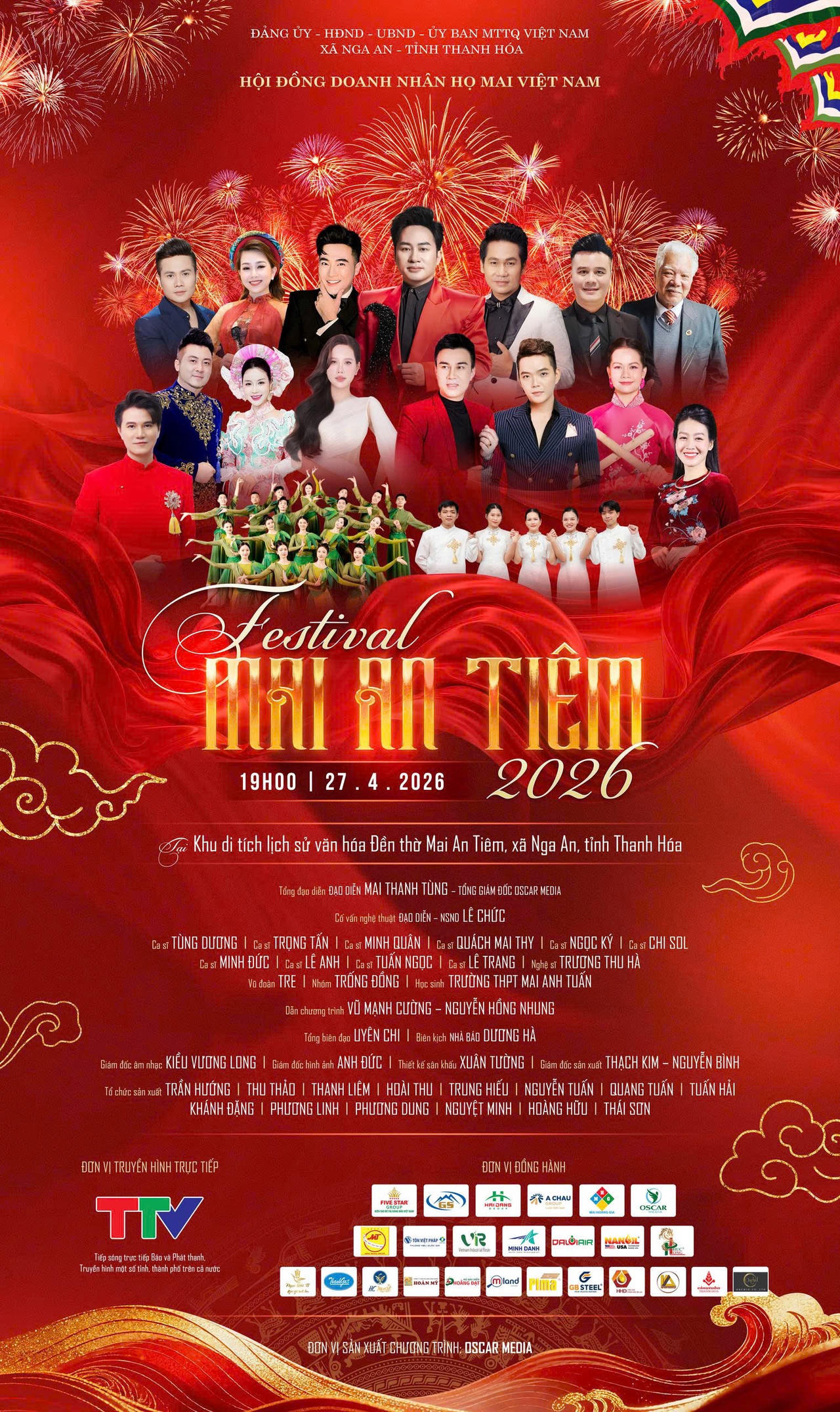 “Festival Mai An Tiêm 2026” quy tụ nhiều nghệ sĩ, ca sĩ, MC nổi tiếng cùng lực lượng biểu diễn đông đảo, tạo nên bức tranh nghệ thuật đa sắc màu.