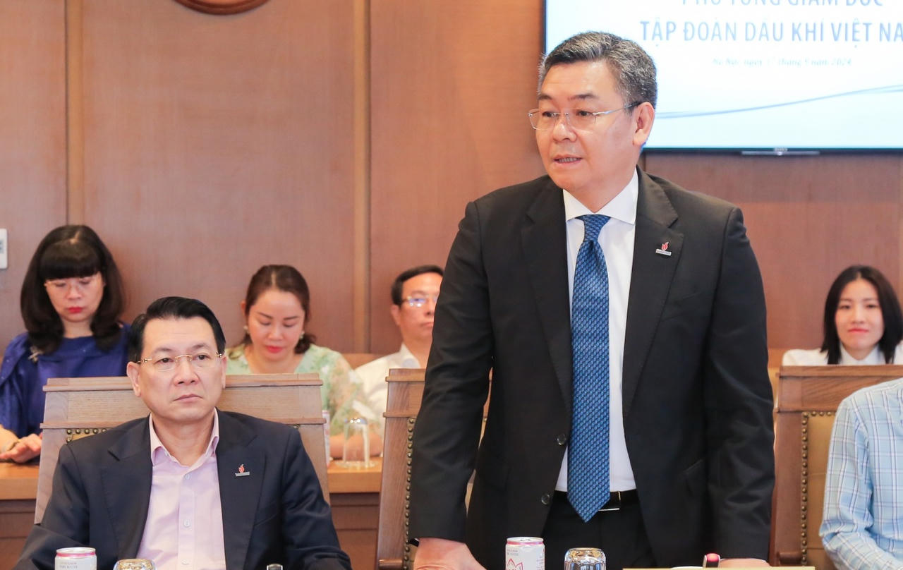 Ông Lê Mạnh Cường phát biểu hôm được bổ nhiệm Phó Tổng Giám đốc Petrovietnam, tháng 9/2024.