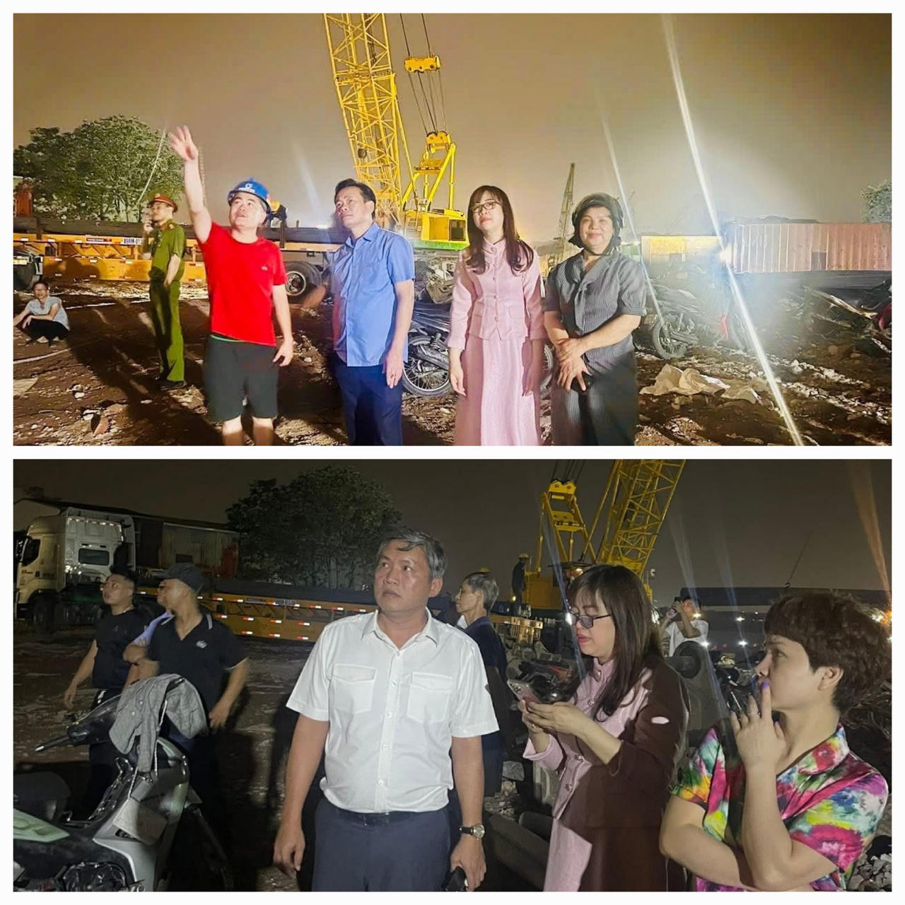Lãnh đạo chủ chốt phường Hồng Hà trực tiếp có mặt tại hiện trường, chỉ đạo tháo dỡ, giải phóng mặt bằng, thể hiện quyết tâm đẩy nhanh tiến độ dự án cầu Tứ Liên.