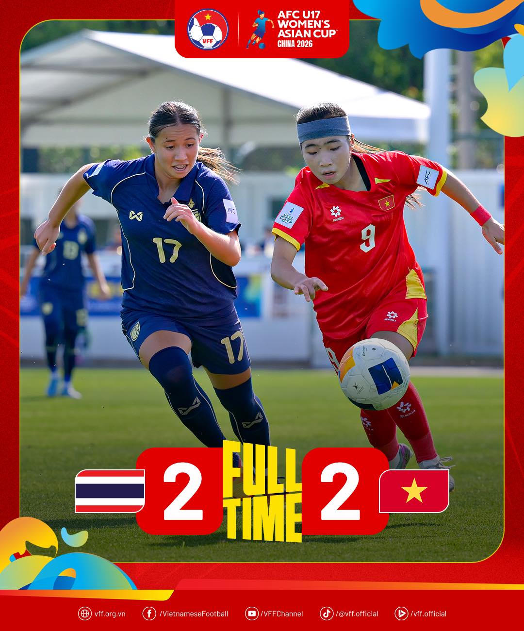 U17 nữ Việt Nam hoà U17 Thái Lan 2-2