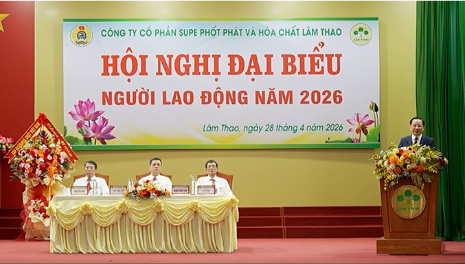 Công ty Cổ phần Supe phốt phát và Hóa chất Lâm Thao tổ chức Hội nghị đại biểu người lao động năm 2026. Ảnh: Supe Lâm Thao&nbsp;
