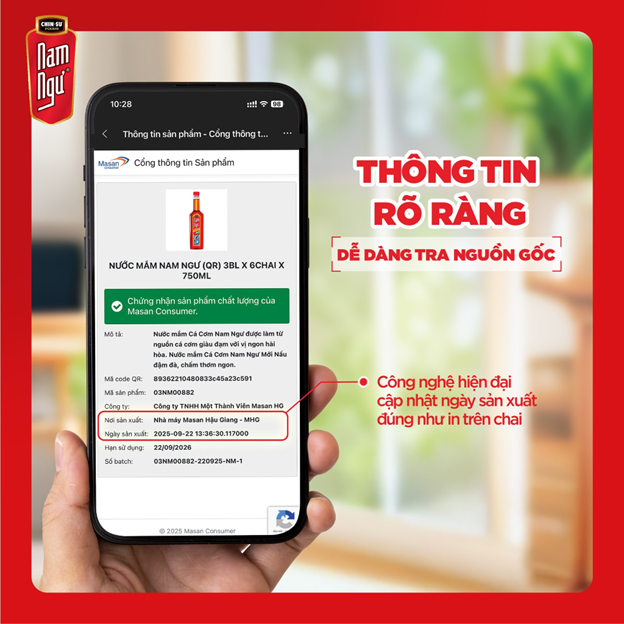 Thông tin về sản phẩm nước mắm Nam Ngư hiện lên rõ ràng.