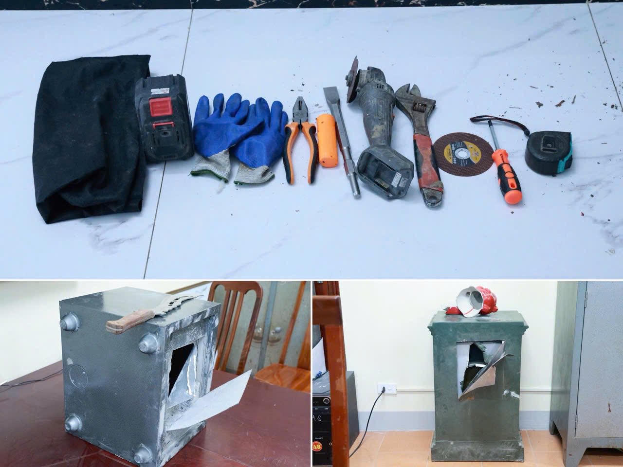 Đối tượng Bình tại cơ quan Công an cùng tang vật vụ án.