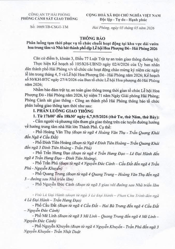 Hải Phòng phân luồng giao thông phục vụ Lễ hội Hoa Phượng Đỏ 2026
