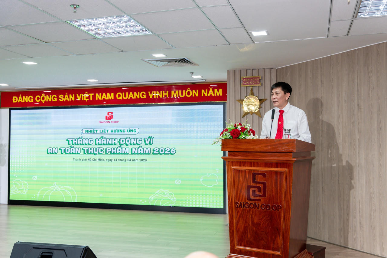 Ông Dương Minh Quang - Phó Tổng Giám đốc Saigon Co.op phát biểu tại "Tháng hành động vị an toàn thực phẩm 2026". (Ảnh: Saigon Co.op)
