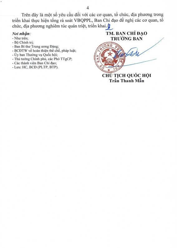 Quán triệt thực hiện nhiệm vụ tổng rà soát văn bản quy phạm pháp luật