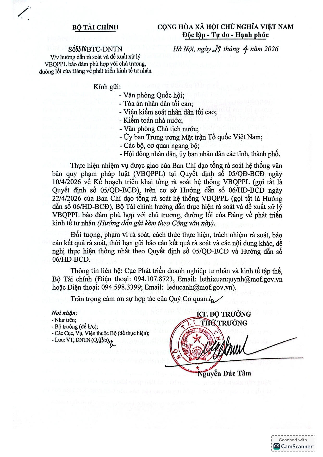 Bộ Tài chính hướng dẫn rà soát và đề xuất xử lý VBQPPL bảo đảm phù hợp với chủ trương, đường lối của Đảng về phát triển kinh tế tư nhân
