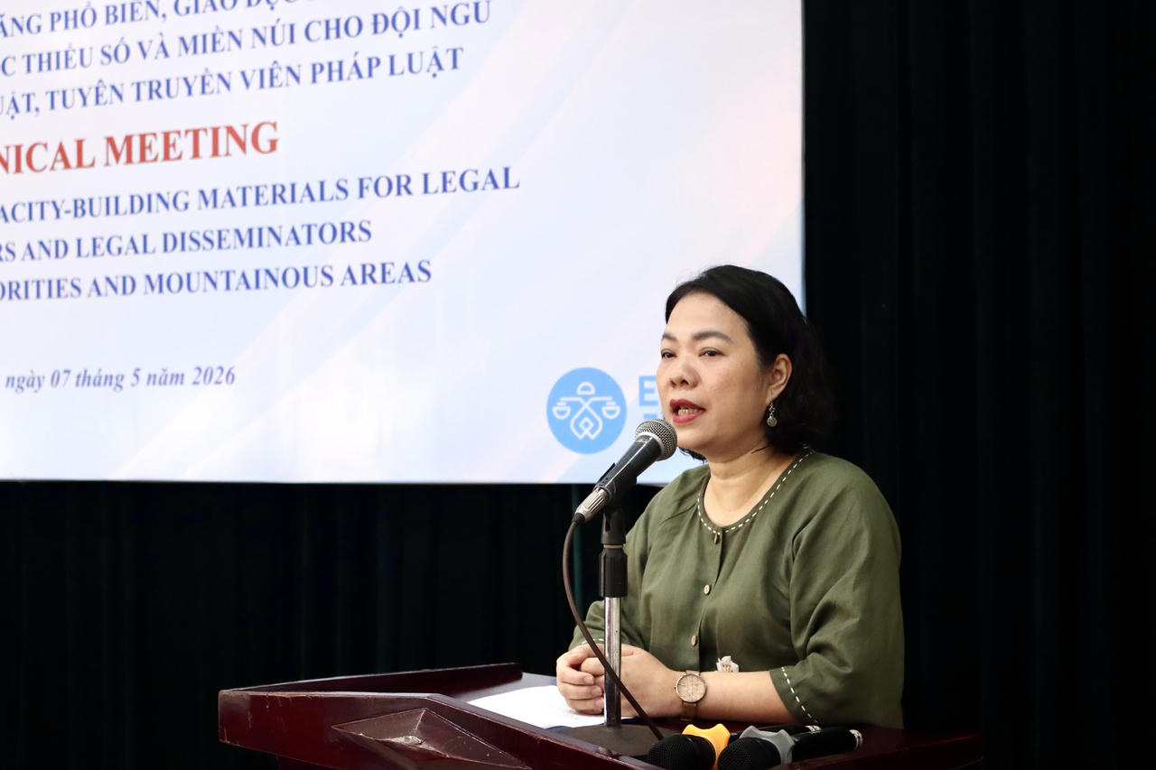 Bà Nguyễn Thị Thanh Hải - Cố vấn trưởng Dự án EU JULE II phát biểu tại cuộc họp.