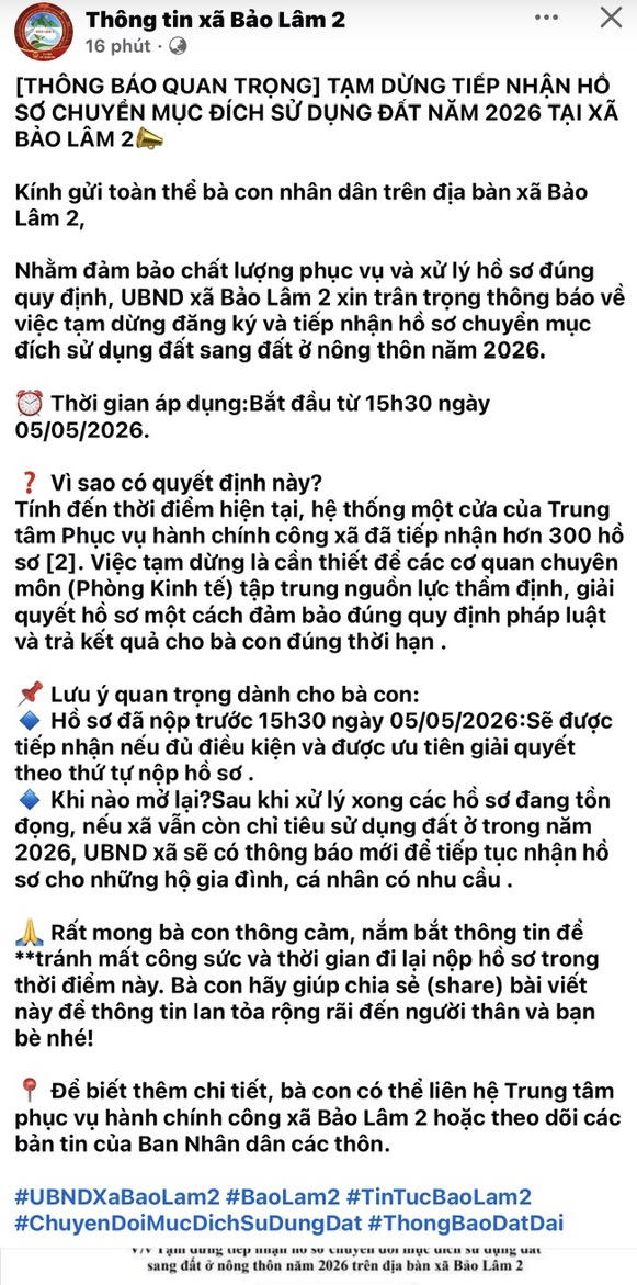 Nhu cầu chuyển đổi đất ở cao, một địa phương ở Lâm Đồng phải 2 lần tạm dừng tiếp nhận hồ sơ