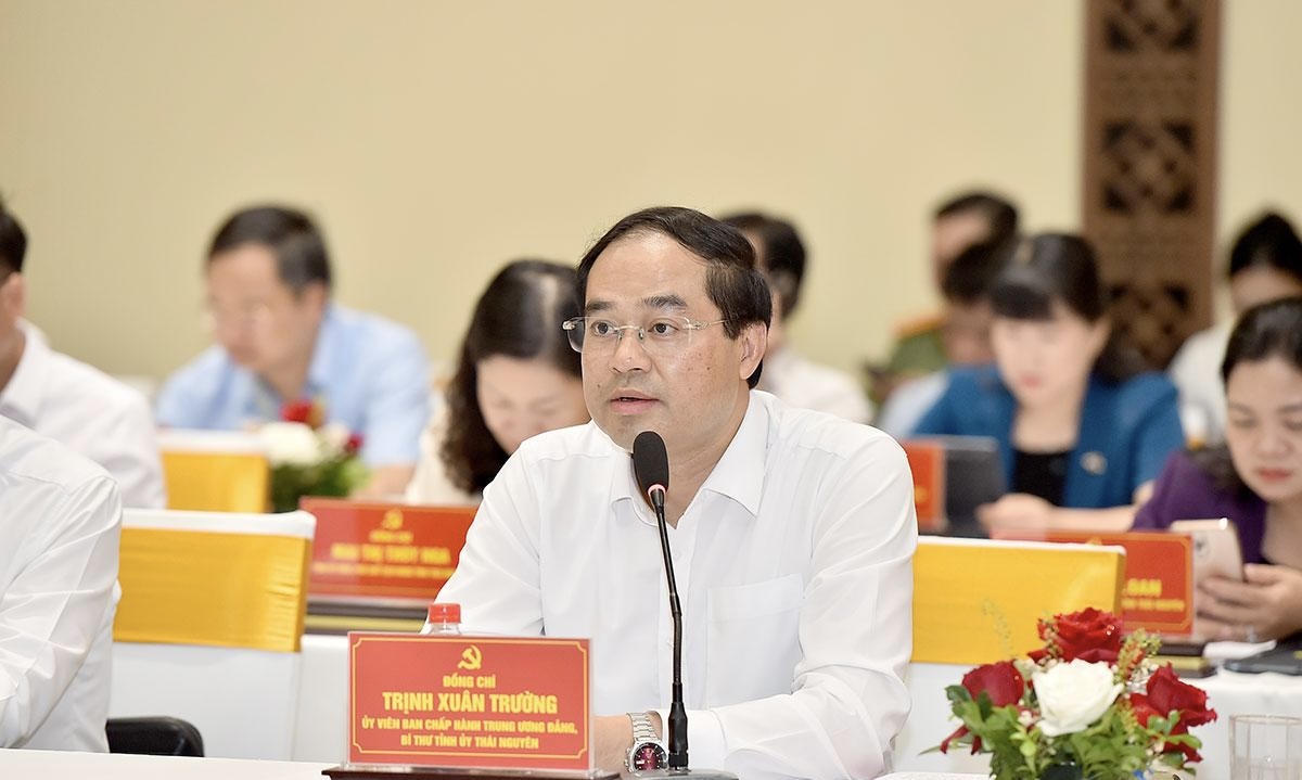 Ông Trịnh Xuân Trường - Bí thư tỉnh Thái Nguyên phát biểu tại hội nghị. (Ảnh: Thanh Phúc)