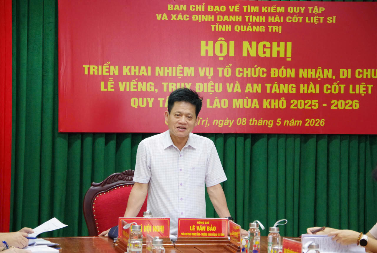 Ông Lê Văn Bảo - Phó Chủ tịch UBND tỉnh, Trưởng Ban Chỉ đạo về tìm kiếm quy tập và xác định danh tính hài cốt liệt sĩ tỉnh chủ trì, kết luận hội nghị.