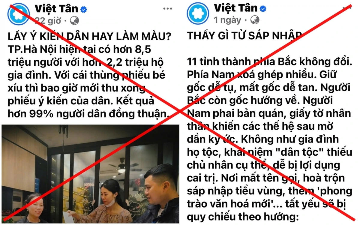 Những thông tin chống phá "cách mạng tinh gọn bộ máy" thường xuyên xuất hiện trên không gian mạng (Ảnh chụp màn hình Facebook Việt Tân)