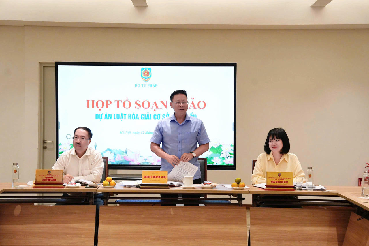 Thứ trưởng Bộ Tư pháp Nguyễn Thanh Ngọc phát biểu tại cuộc họp.