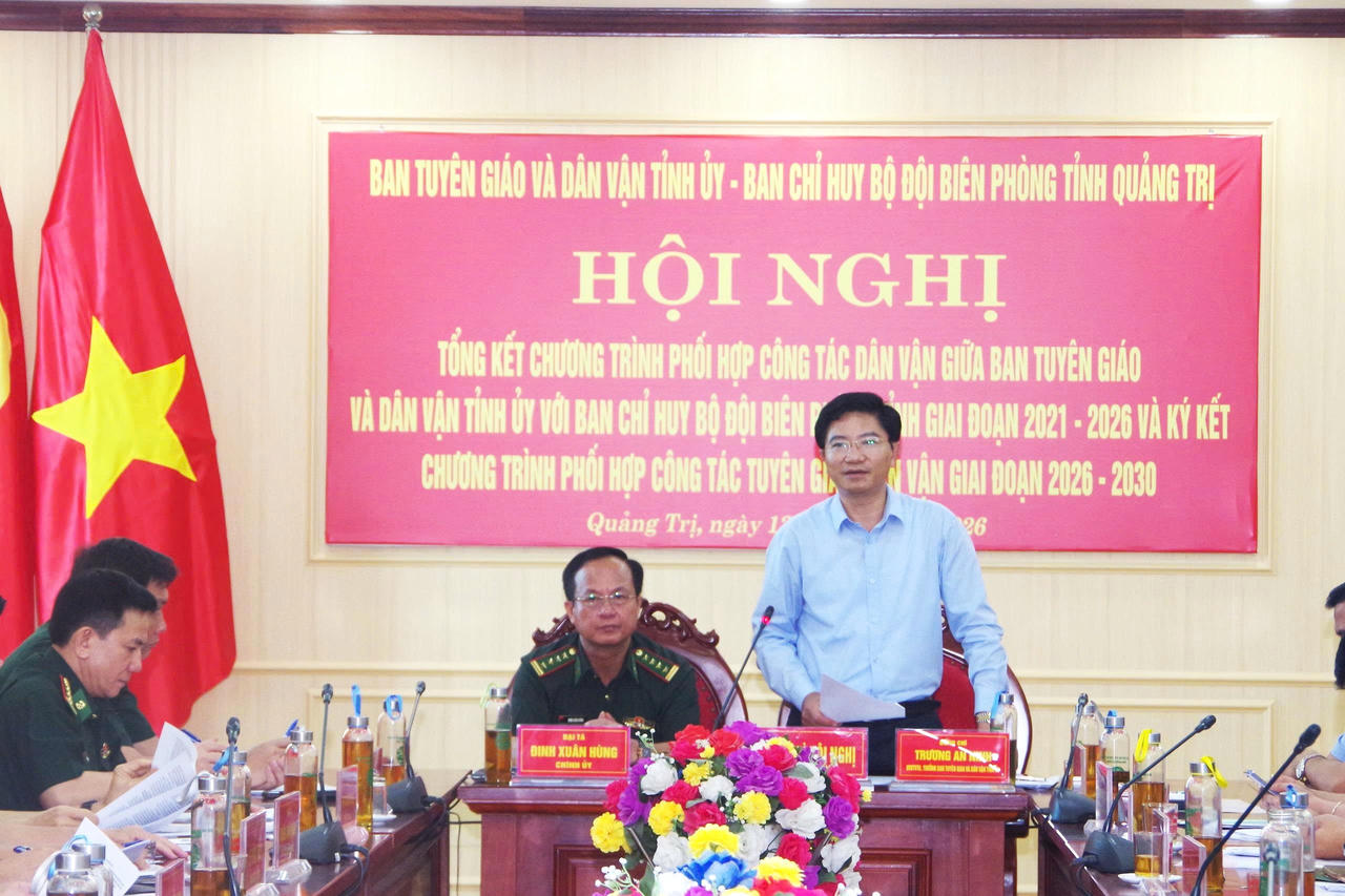 Ông Trương An Ninh, Ủy viên Ban Thường vụ Tỉnh ủy, Trưởng Ban Tuyên giáo và Dân vận Tỉnh ủy Quảng Trị phát biểu kết luận hội nghị.