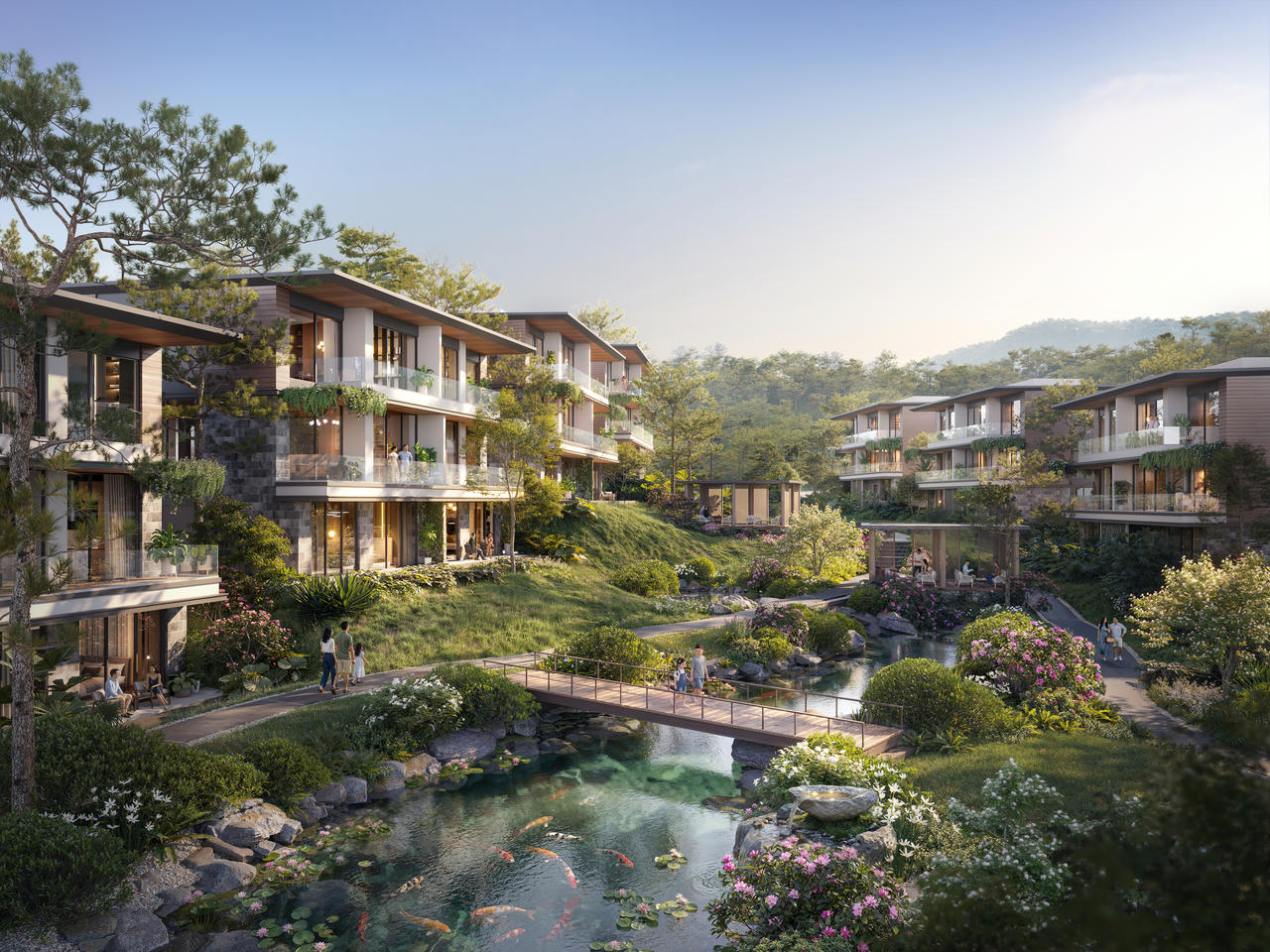 Mặt hồ xanh mát cùng sắc màu rực rỡ của đàn cá Koi mang đến sức sống và nguồn cảm hứng bất tận dành cho cư dân Lakeside Residences.