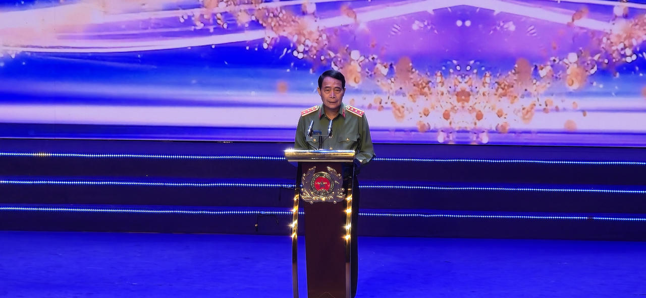 Thượng tướng Lê Quốc Hùng, Ủy viên Ban Chấp hành Trung ương Đảng, Phó Bí thư Đảng ủy Công an Trung ương, Thứ trưởng Bộ Công an phát biểu tại sự kiện