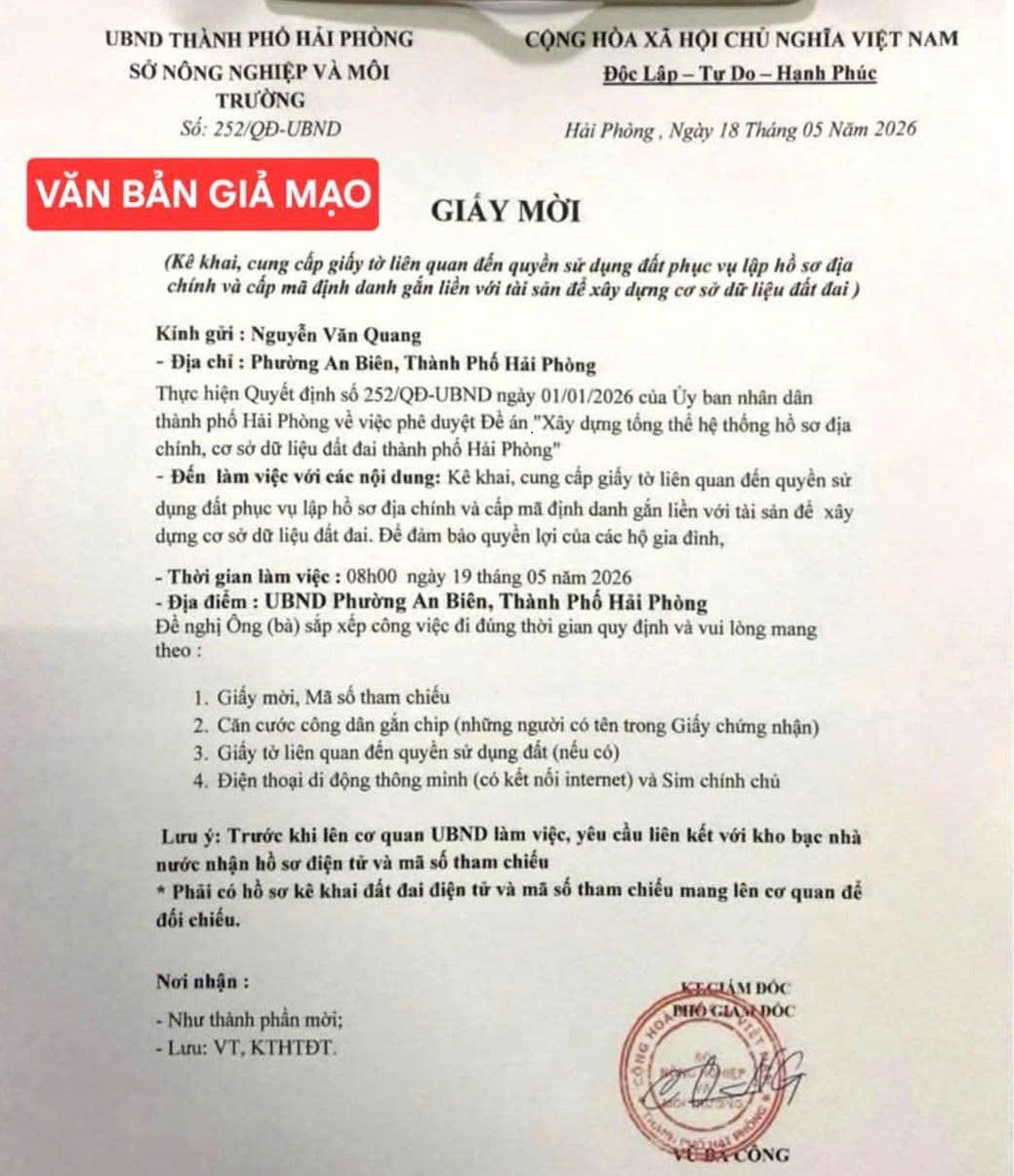Văn bản giả mạo của sở NN&MT Hải Phòng