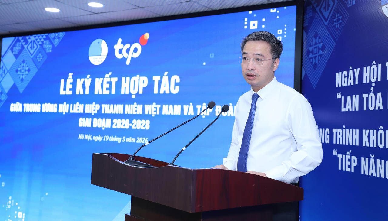 Ông Nguyễn Tường Lâm, Bí thư Trung ương Đoàn, Chủ tịch Trung ương Hội LHTN Việt Nam phát biểu tại Lễ ký kết. (Ảnh: ĐH)