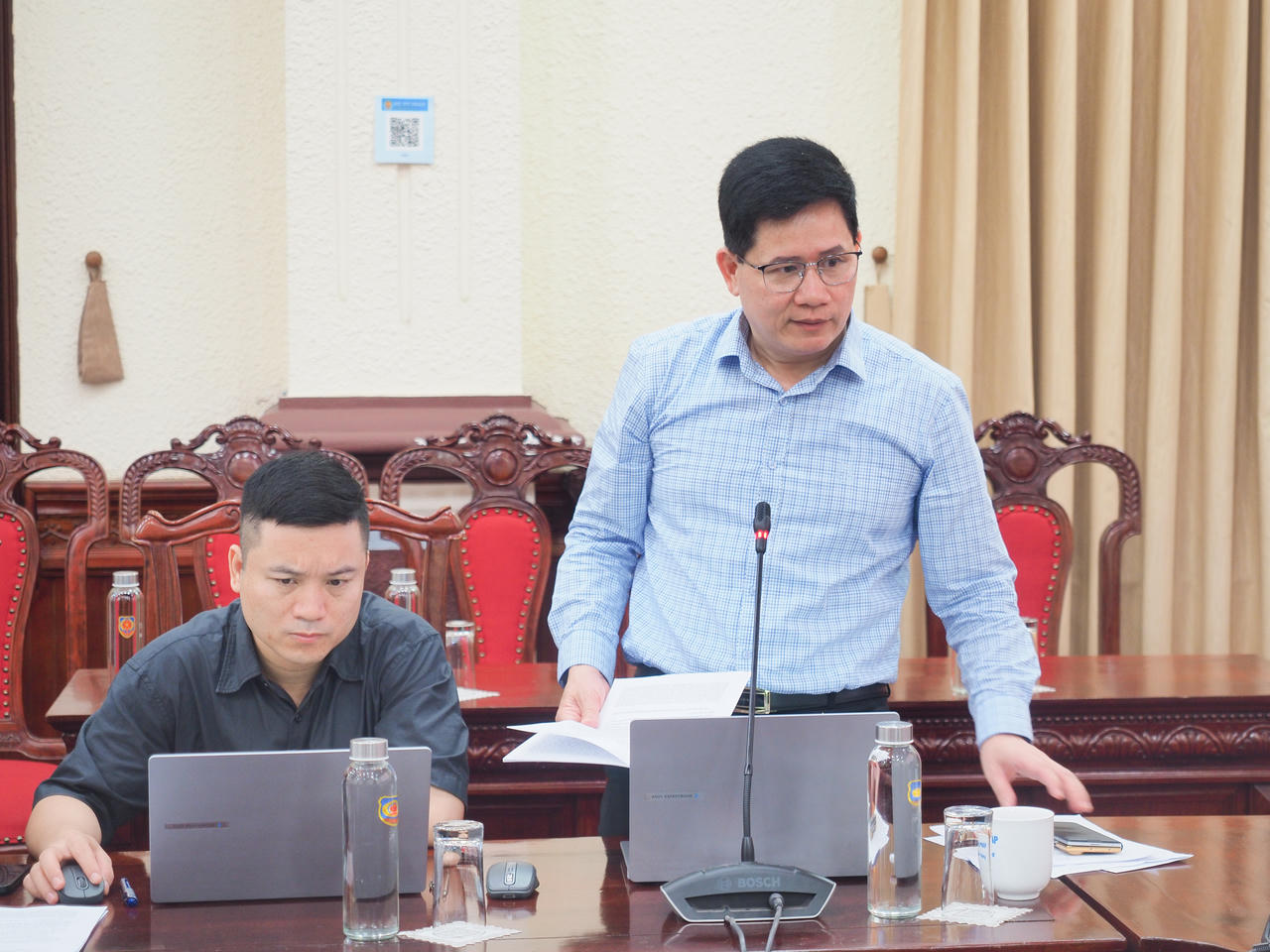 Ông Nguyễn Hữu Huyên, Vụ trưởng Vụ Hợp tác quốc tế báo cáo tại buổi làm việc.