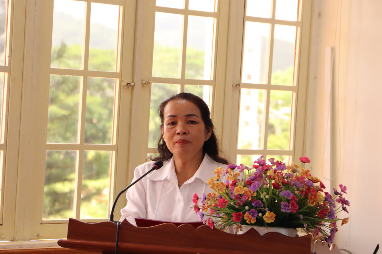 Bà Phạm Thị Thanh Thuý – Phó Bí thư Thường trực Đảng uỷ xã Đức Trọng phát biểu.