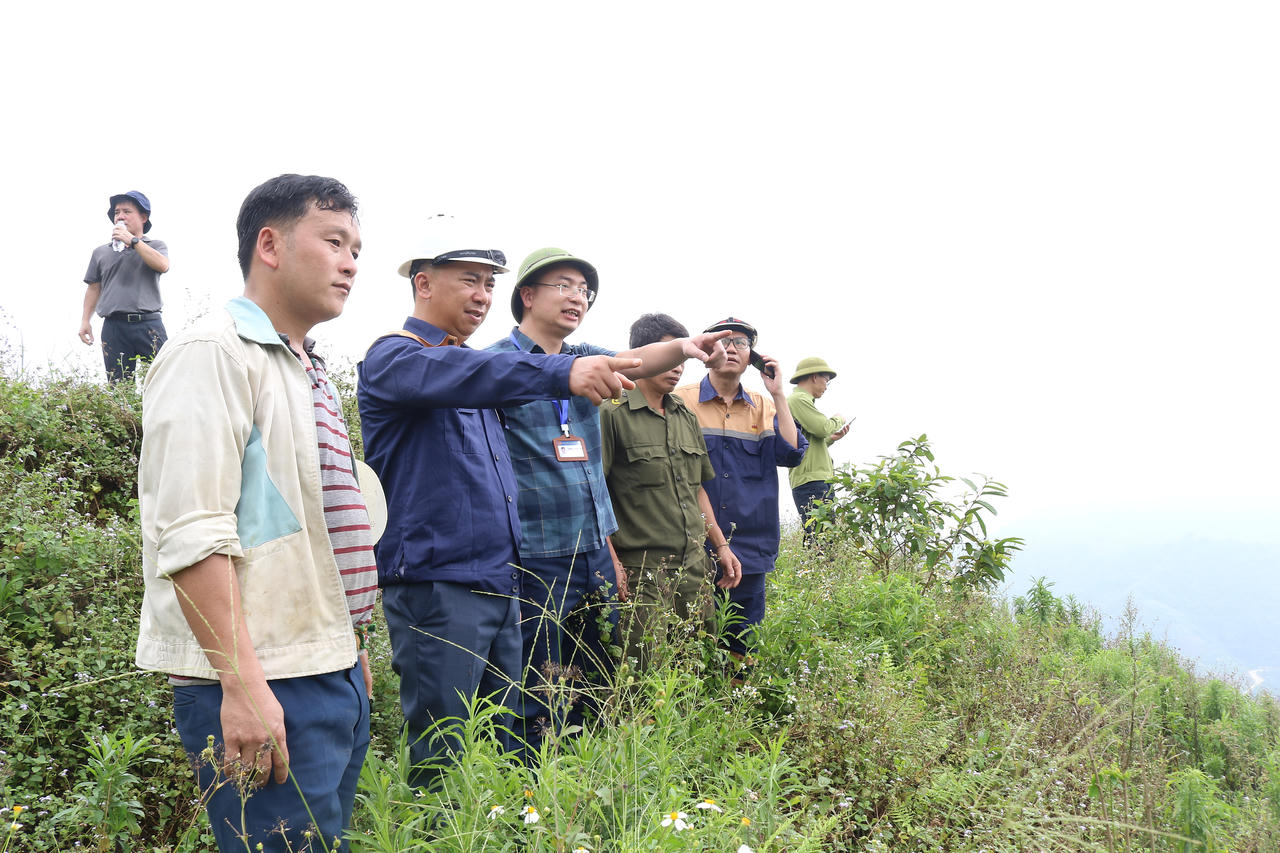 Đại diện chính quyền địa phương, cơ quan chức năng và doanh nghiệp kiểm tra thực địa tại khu vực triển khai cắm mốc.