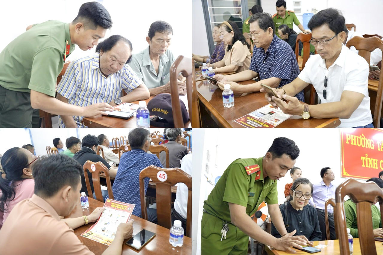 Cán bộ Công an trực tiếp hướng dẫn người dân thao tác, sử dụng các tiện ích trên ứng dụng VNeID mức độ 2.