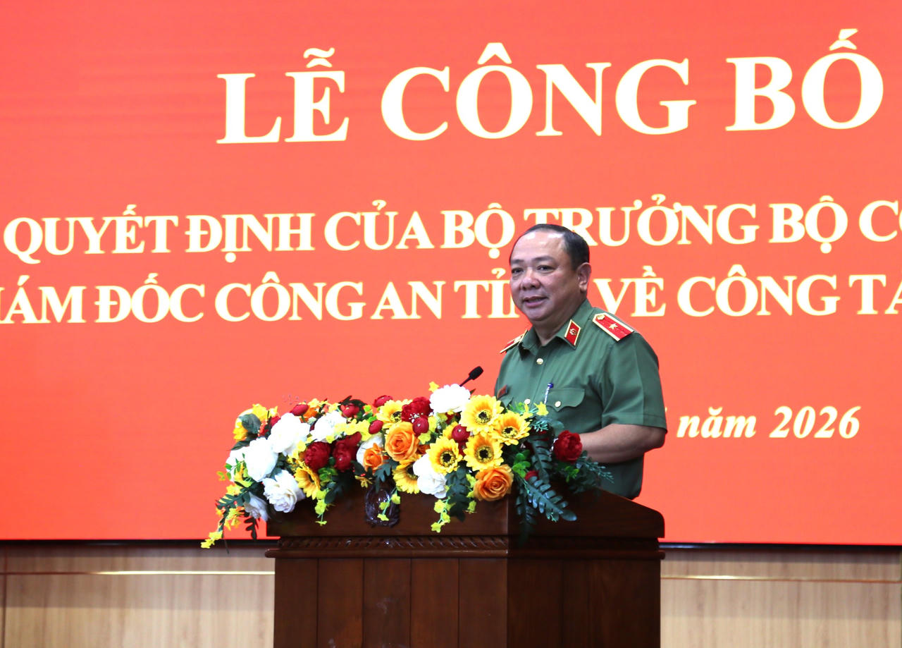 Thiếu tướng Lê Quang Nhân phát biểu tại buổi lễ. (Ảnh: Công an Gia Lai)