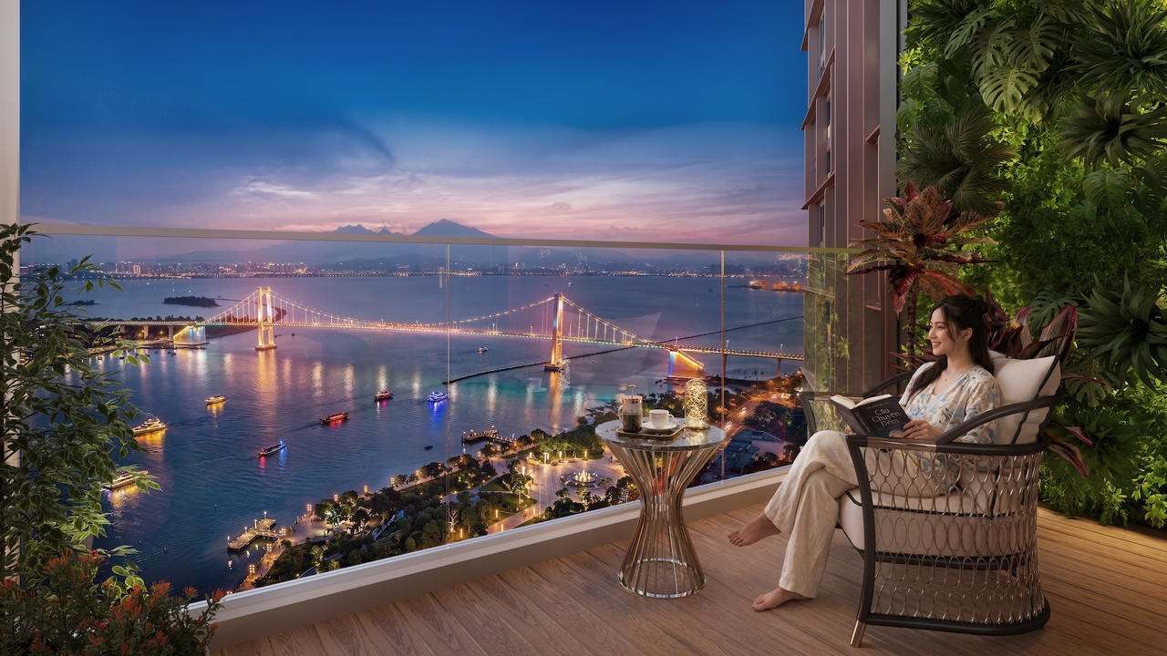 Tầm view khoáng đạt giúp cư dân chiêm ngưỡng trọn vẹn vẻ đẹp của thiên nhiên và trung tâm Đà Nẵng. Ảnh: Sun Property.