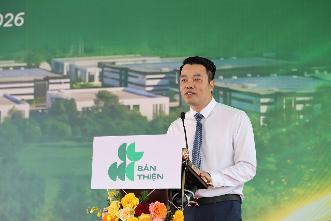 Ông Hoàng Văn Hưng, Chủ tịch HĐQT Công ty Cổ phần Đầu tư Công nghiệp Bản Thiện phát biểu tại buổi lễ.