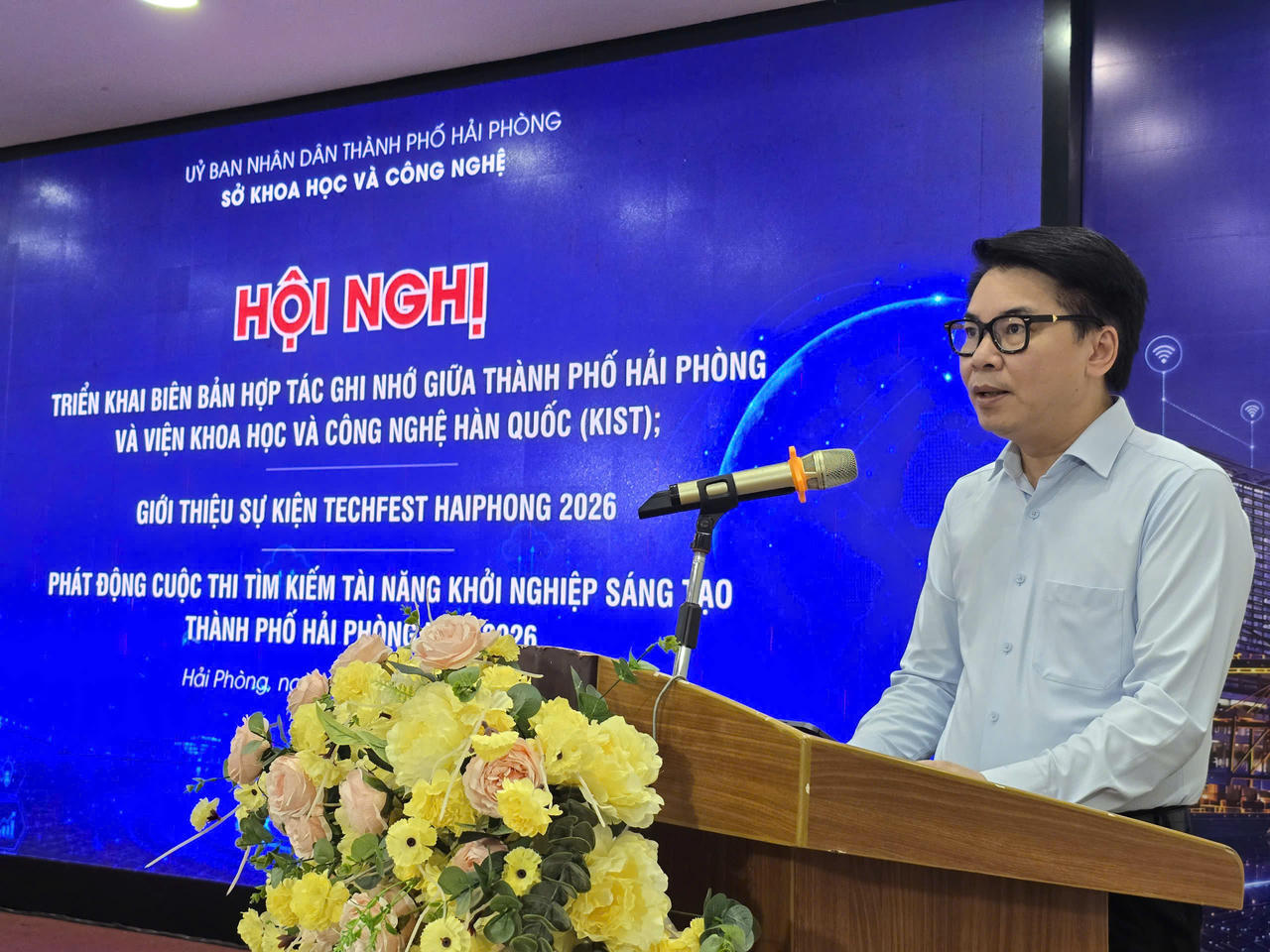 Giám đốc Sở KHCN Hải Phòng Nguyễn Cao Thắng phát biểu tại hội nghị.