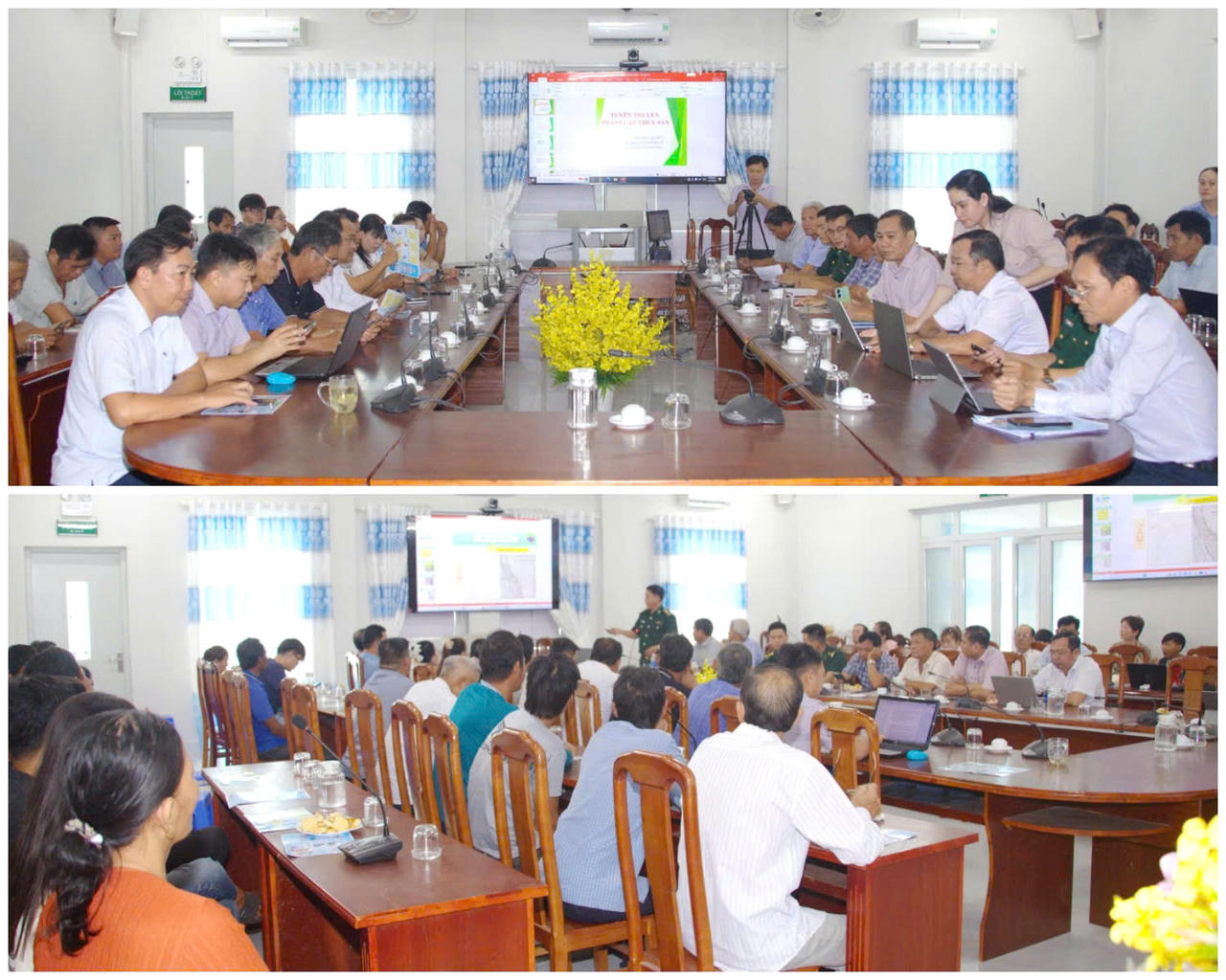 Đại biểu và Trưởng các ấp, các chủ cơ sở thu mua, chế biến thủy sản, chủ tàu cá và ngư dân tham dự Hội nghị.
