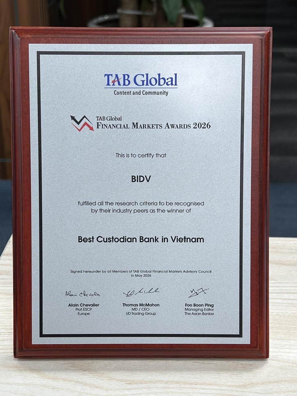 Giải thưởng Best Custodian Bank BIDV