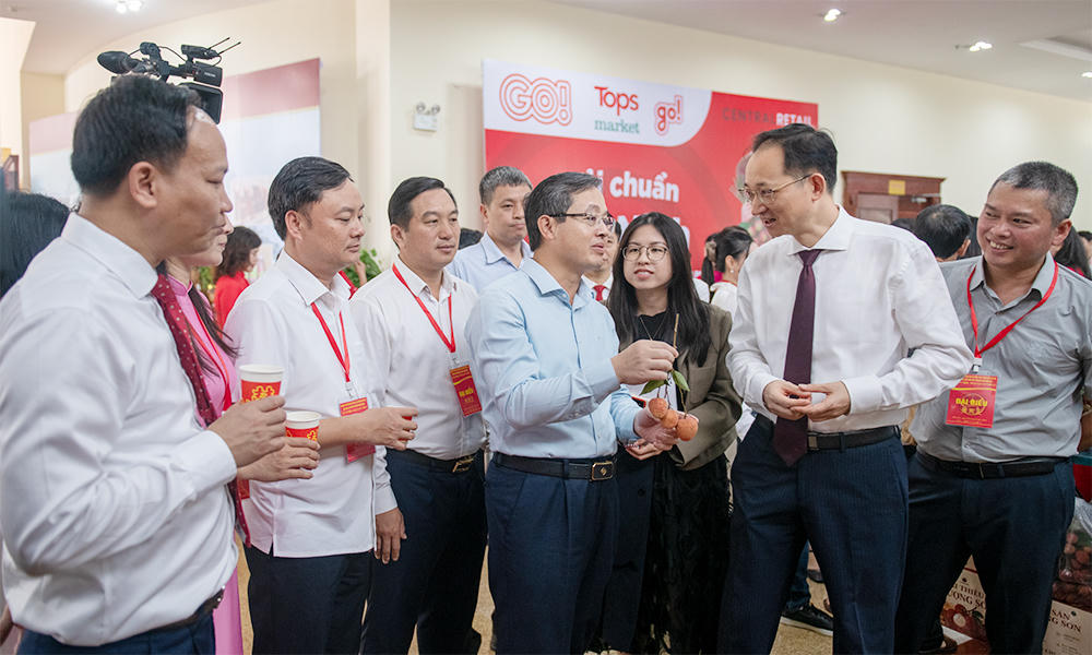 Các đại biểu tham quan các gian trưng bày giới thiệu, quảng bá vải thiều và các nông sản chủ lực, đặc trưng, sản phẩm OCOP.
