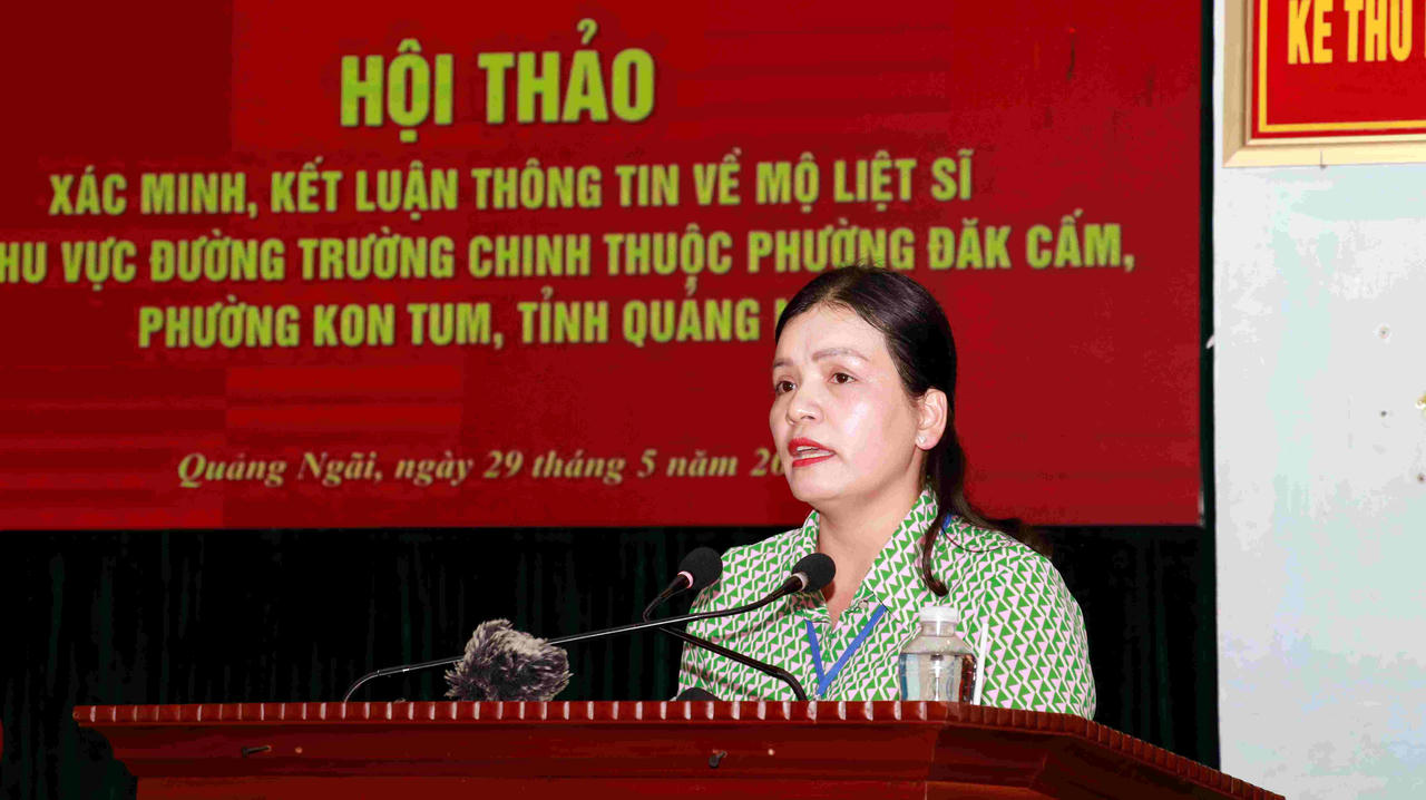 Bà Y Ngọc, Phó Chủ tịch Thường trực UBND tỉnh Quảng Ngãi phát biểu tại Hội thảo