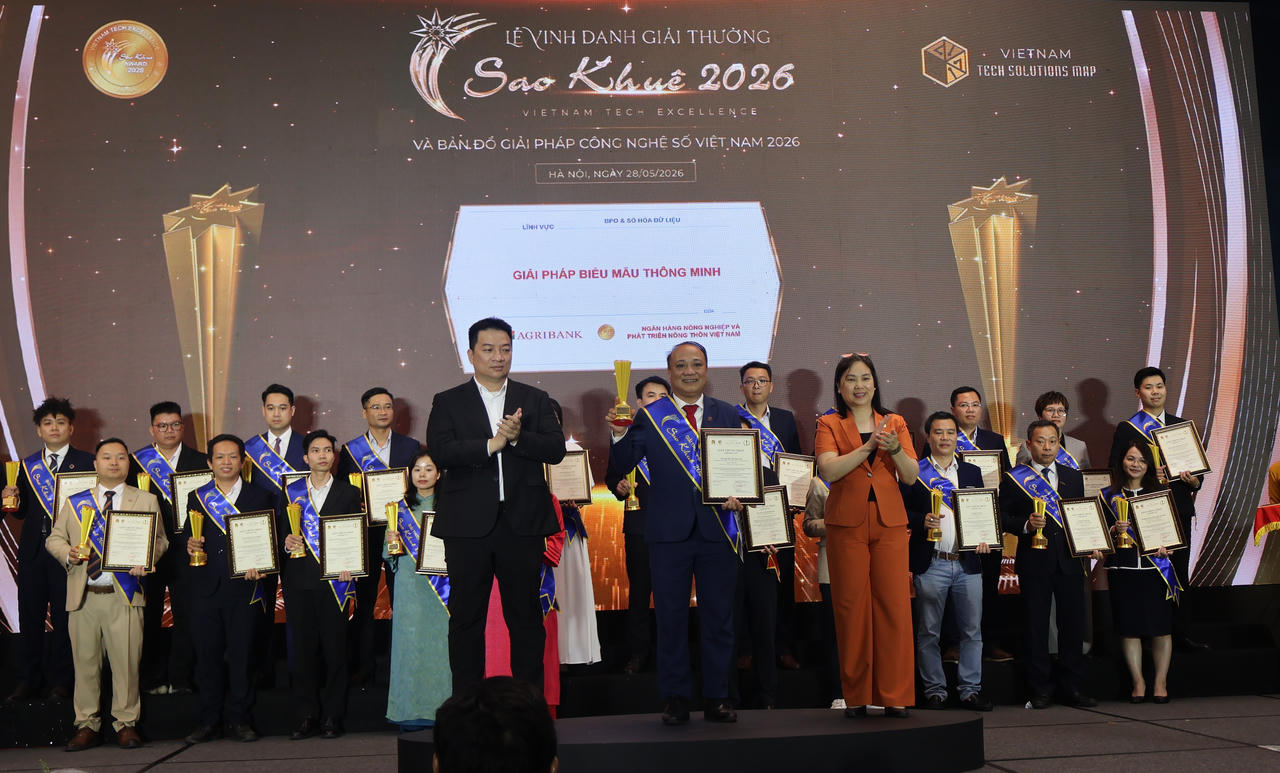 Agribank được vinh danh 2 giải thưởng Sao Khuê 2026 với hai giải pháp công nghệ số tiêu biểu