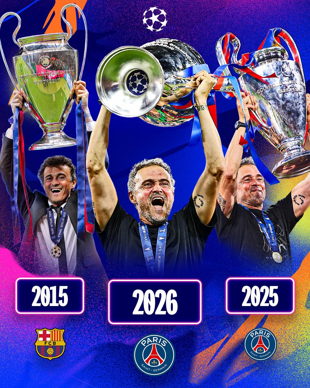 HLV Enrique đã có 3 chức vô địch cúp C1 châu Âu (Ảnh UCL)
