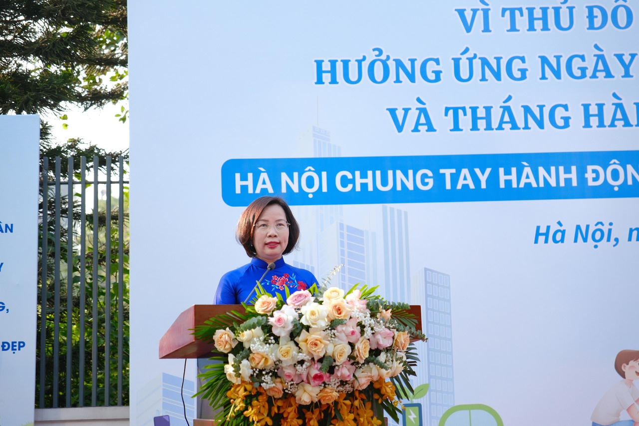 Chủ tịch Ủy ban Mặt trận Tổ quốc Việt Nam thành phố Hà Nội Bùi Huyền Mai phát biểu tại Lễ phát động. (Ảnh trong bài: BTC)