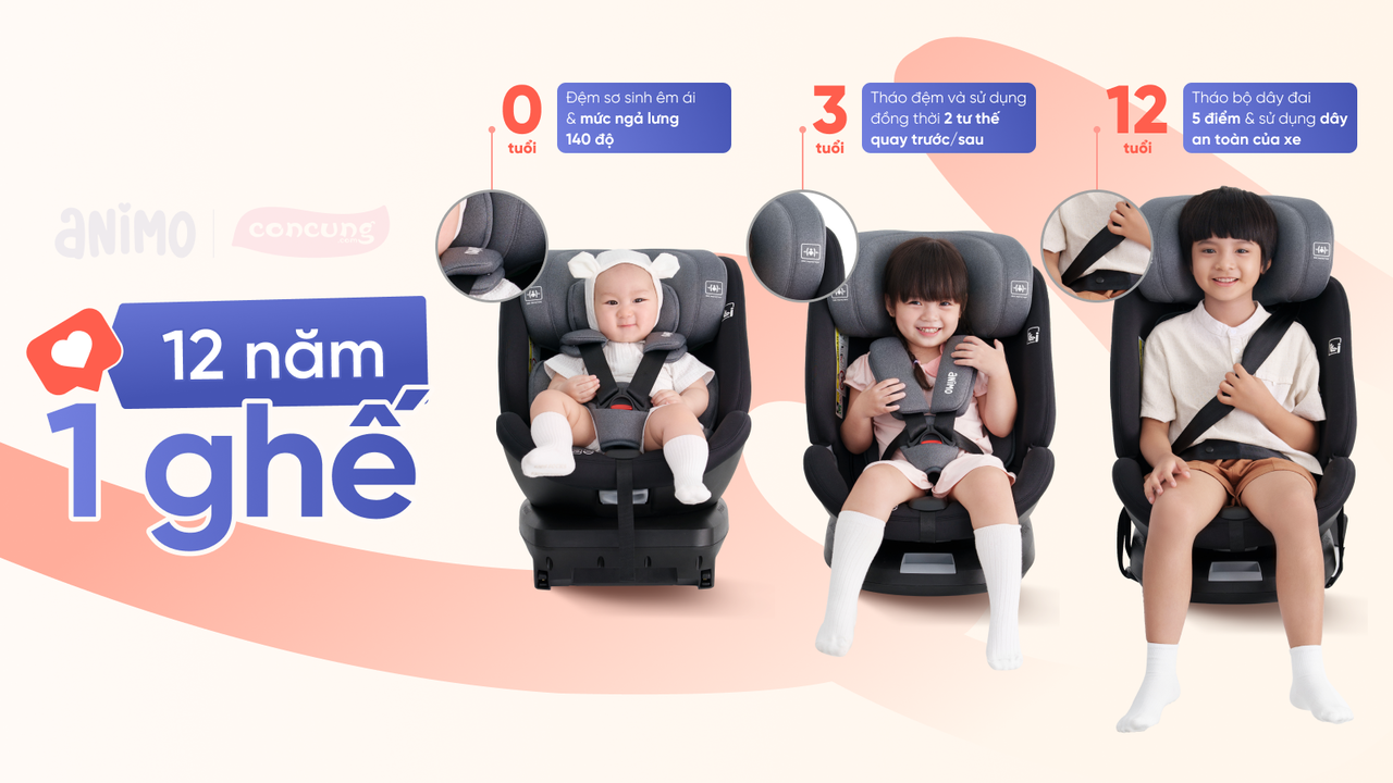 Ba mẹ có thể lựa chọn các thiết kế ghế đạt chuẩn châu Âu cho trẻ em từ 0-12 tuổi nhằm tối ưu chi phí đầu tư cho an toàn của con.