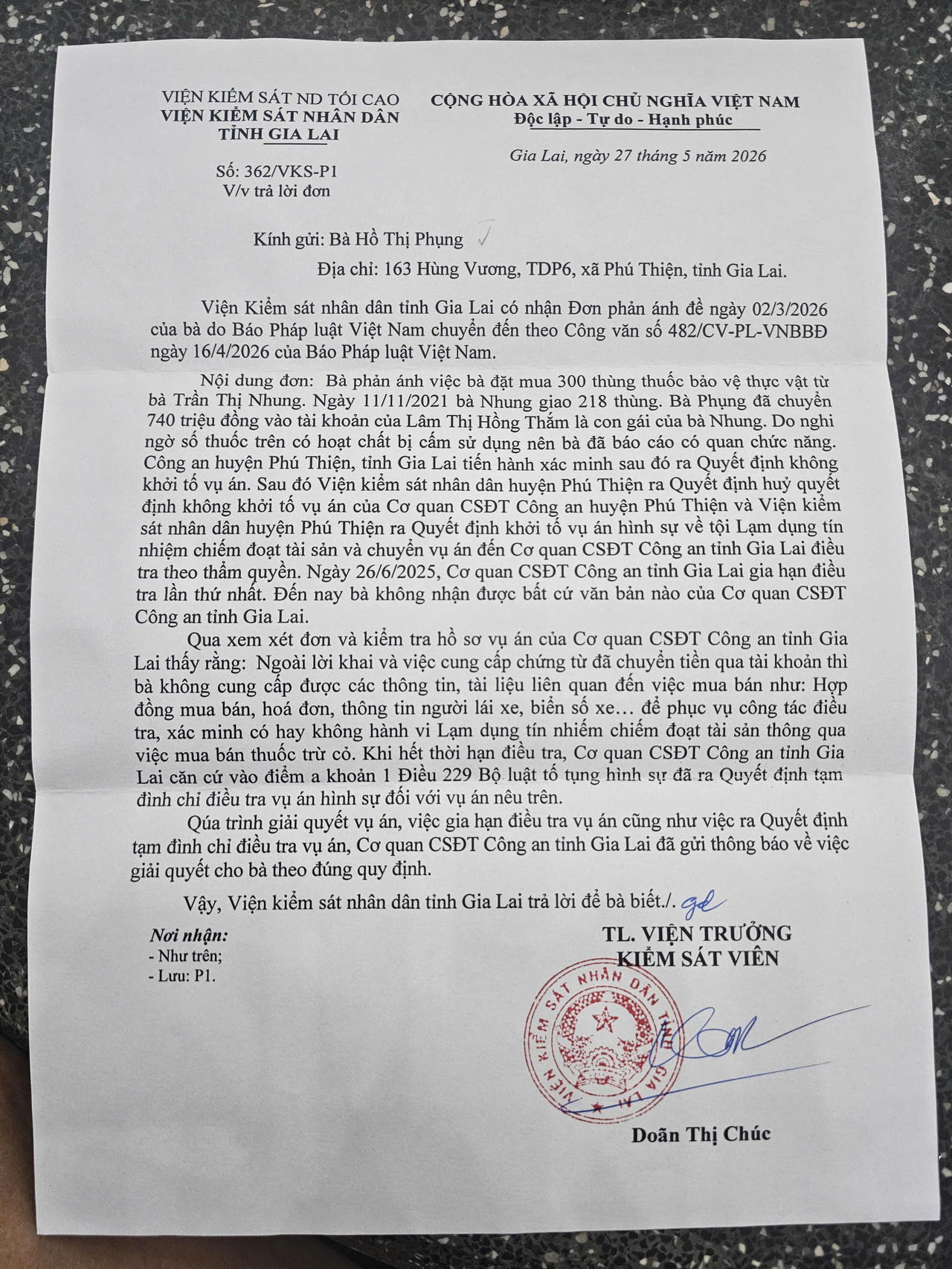 Văn bản của VKSND tỉnh Gia Lai. 
