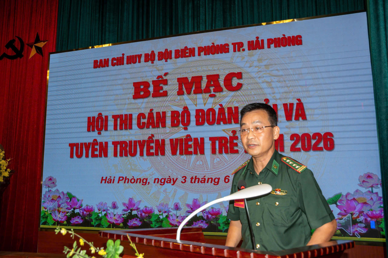 Đại tá Kiều Mạnh Hiệp, Phó Chính ủy Bộ đội Biên phòng thành phố Hải Phòng, Trưởng Ban tổ chức Hội thi phát biểu tại buổi bế mạc Hội thi.