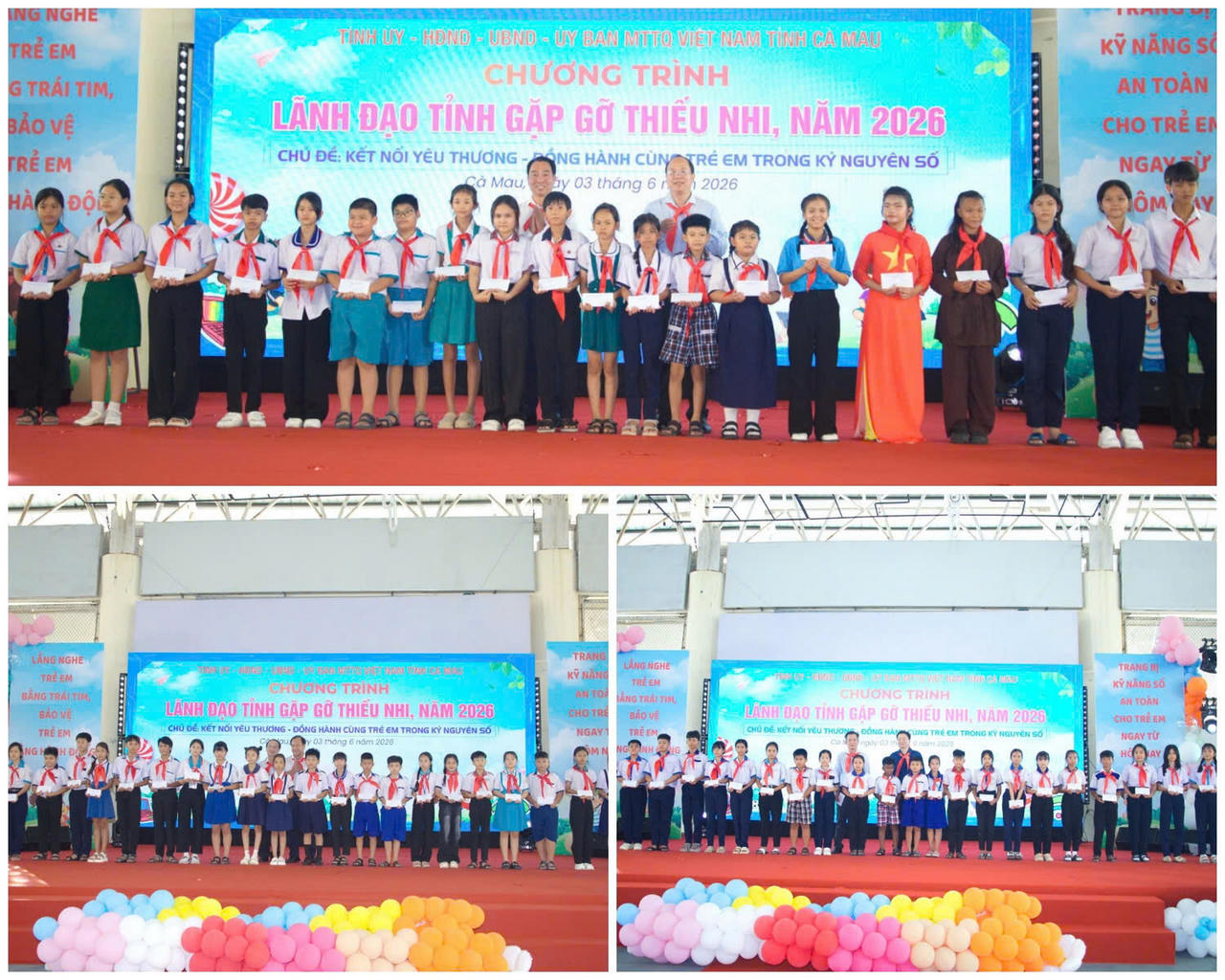 Lãnh đạo tỉnh Cà Mau trao học bổng cho các em học sinh có thành tích học tập tốt.