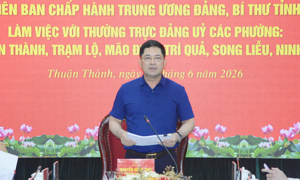 Bí thư Tỉnh ủy Bắc Ninh Nguyễn Hồng Thái phát biểu kết luận buổi làm việc.