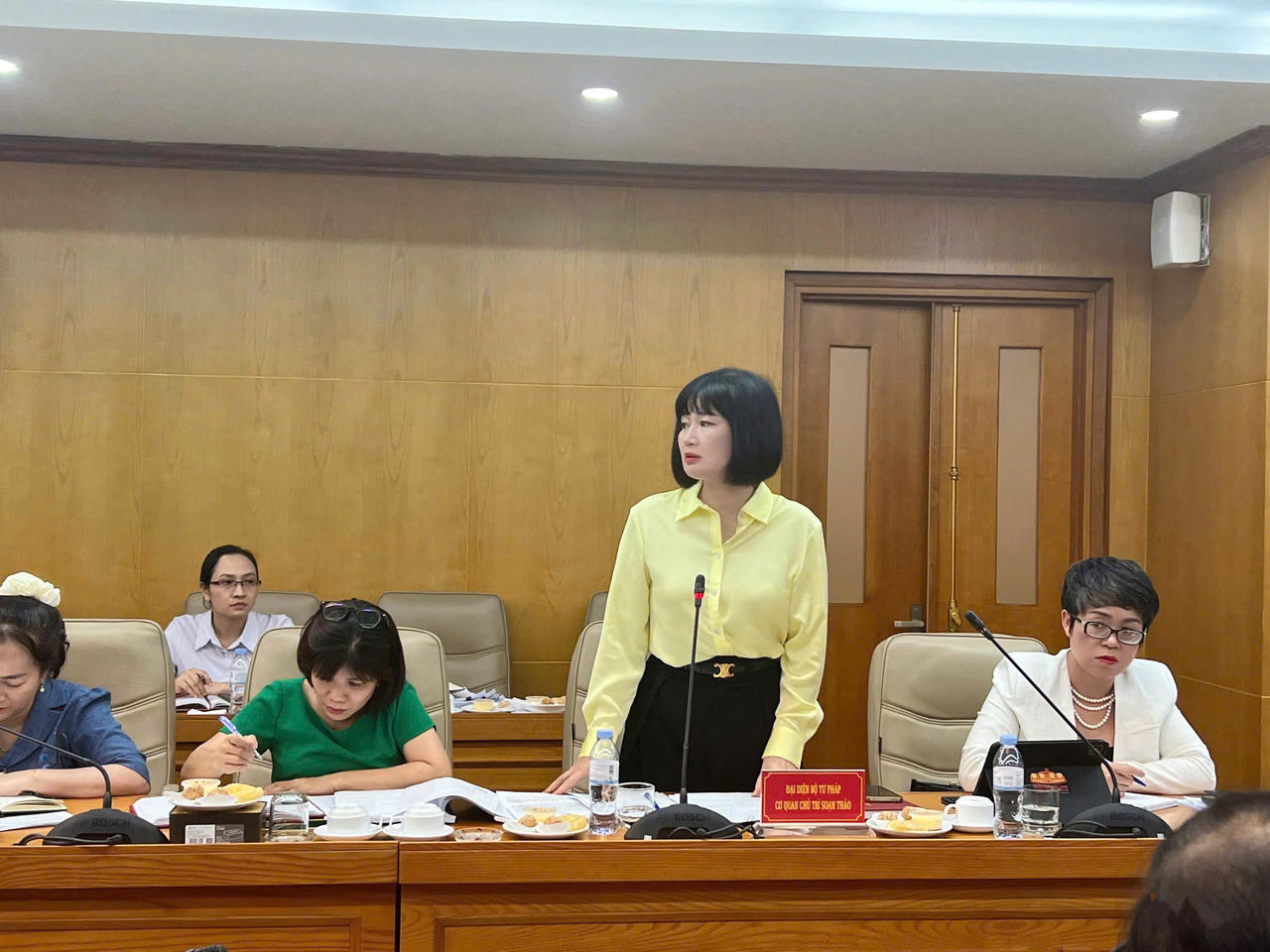 TS. Ngô Quỳnh Hoa, Phó Cục trưởng Cục Phổ biến, giáo dục pháp luật và Trợ giúp pháp lý, Bộ Tư pháp đại diện cơ quan chủ trì soạn thảo phát biểu tại Hội nghị.