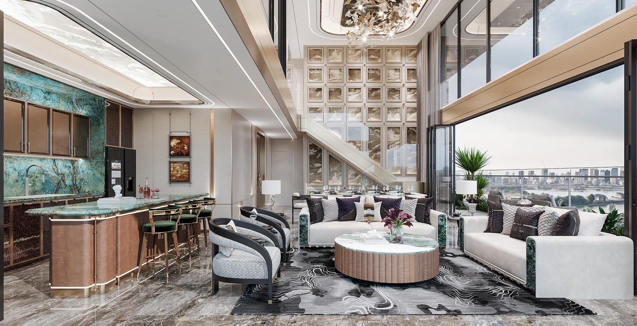 Các căn Sky Villa Noble Crystal Long Bien WorldHotels Residences trang bị kính Low E từ sàn đến trần mang đến tầm view panorama, phá vỡ giới hạn không gian trong & ngoài