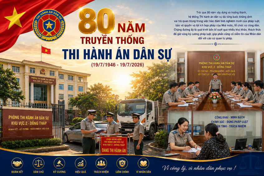 Phòng Thi hành án dân sự Khu vực 2 – Đồng Tháp: Tiếp tục phát huy truyền thống 80 năm Ngành THADS “Giữ vững kỷ cương, khẳng định vị thế”
